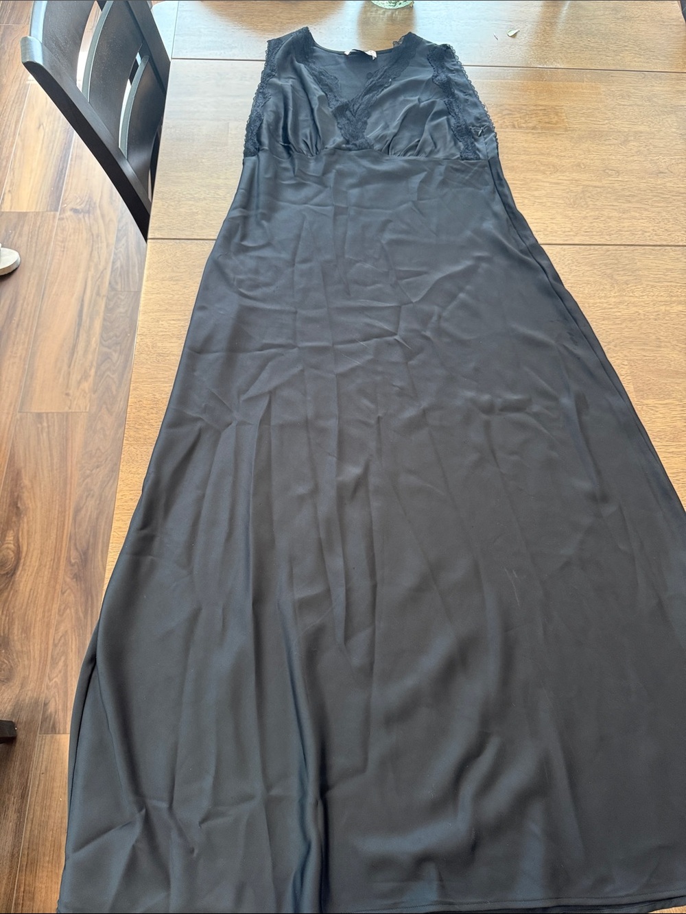 Black Tape_ Black Lace-Trim Maxi Slip Dress
